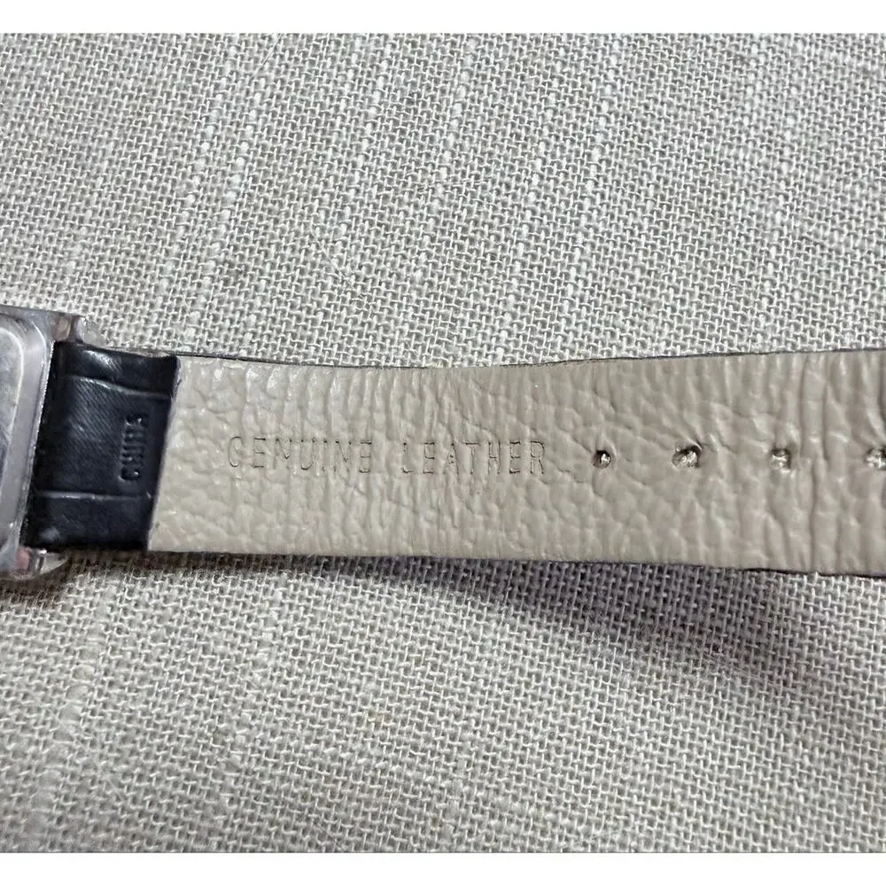 Coldwater Creek Rectangular Silver Tone Leather Watch New Battery